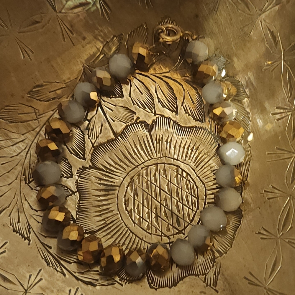 Original Artistic Vibes Elegant Gold and Grey Beaded Bracelet